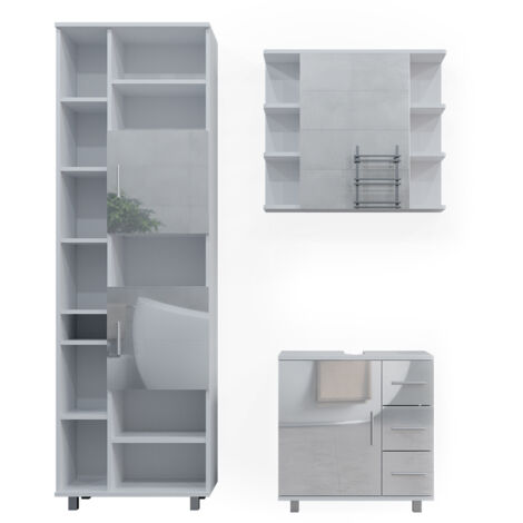 meuble de rangement de salle de bain Ilias, Blanc, 4 parties, Vicco