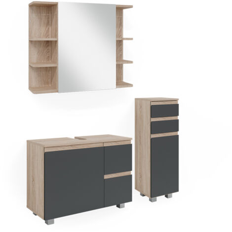 Ensemble de meubles de salle de bain J-Shape, Sonoma, 3 pièces, avec armoire de milieu, Vicco