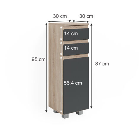 Vicco Meuble Salle de Bain J-Shape, Sonoma, 30x190cm, pour Le Rangement et la Combinaison avec d'autres éléments en Forme de J