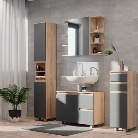 Combinaison de meubles de salle de bain Marelle, 5 pièces, Anthracite, Chêne Artisan, Vicco - Maison