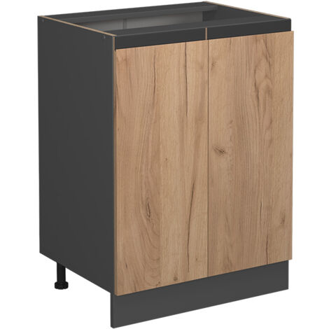 Meuble bas de cuisine R-Line, Chêne de force doré, 60 cm J-Shape, sans plan de travail, Vicco
