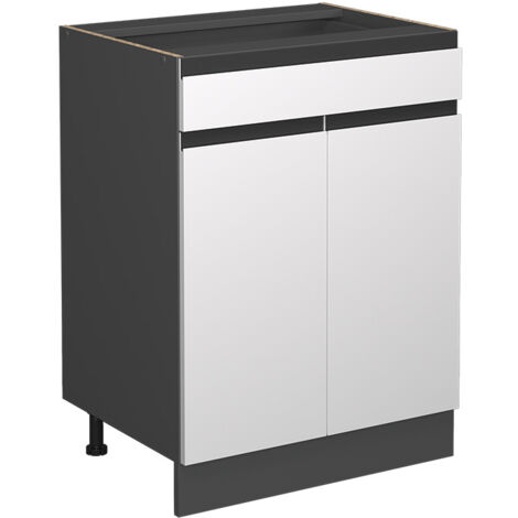 Meuble cuisine R-Line, Blanc, 60 cm J-Shape, avec tiroir, sans plan de travail, Vicco