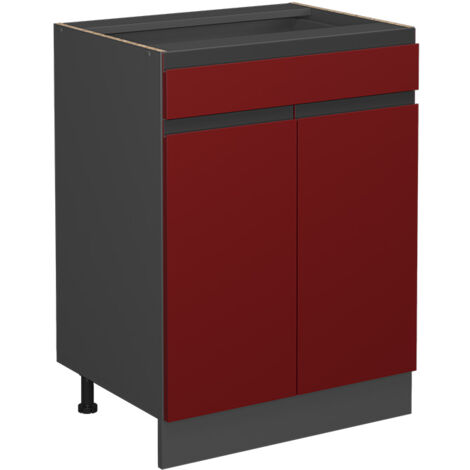 Meuble cuisine R-Line, Rouge, 60 cm J-Shape, avec tiroir, sans plan de travail, Vicco