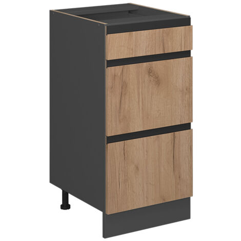 Meuble cuisine R-Line, Chêne de force doré, 40 cm J-Shape, avec tiroirs, sans plan de travail, Vicco