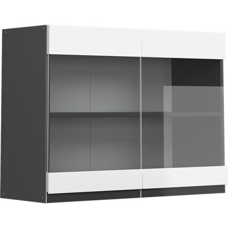 Meuble de cuisine haut vitré R-Line, Blanc, 80 cm J-Shape, Vicco