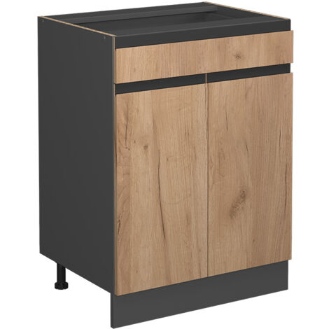 Meuble cuisine R-Line, Chêne de force doré, 60 cm J-Shape, avec tiroir, sans plan de travail, Vicco