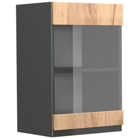 Meuble de cuisine haut vitré R-Line, Chêne de force doré, 40 cm J-Shape, Vicco