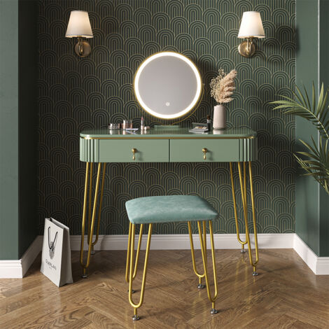 Coiffeuse Grace, Vert, 100 cm avec éclairage LED et tabouret, Vicco
