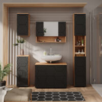 Meubles bain Irma, Anthracite avec structure en nid d'abeille, 5 pièces, Vicco