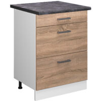 PEGANE Meuble Bas Cuisine 60cm 1 Porte + 1 Tiroir - Chêne Kronberg Blanc Fabriqué En France