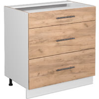 Meuble cuisine Fame-Line, Chêne de force doré, 80 cm avec 3 tiroirs, sans plan de travail, Vicco