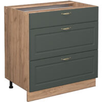 Meuble cuisine Fame-Line, Vert Or Campagne, 80 cm avec 3 tiroirs, sans plan de travail, Vicco