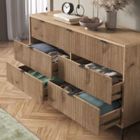 commode avec tiroirs Eliza, Chêne Viking, 140 x 81 cm avec 7 tiroirs, Vicco