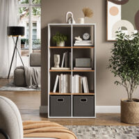 Vicco Tomy - Meuble PC Compact Chêne Blanc Et Doré, 28,5 X 50 X 72 Cm Avec 2 Compartiments Ouverts Et Roulettes