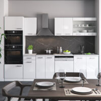 Cuisine R-Line, Blanc, 300 cm avec armoire haute, sans plan de travail, Vicco