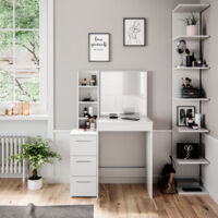 Coiffeuse Avec Miroir Lumineux COSTWAY - 3 Lumières LED, Rangement, Tabouret, Charge USB, 72x39x151cm