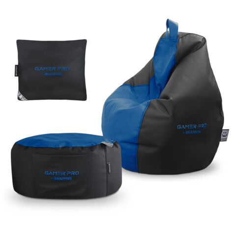 Pack Gamer Bleu : Pouf Gamer PRO + Repose-pieds + Coussin HAPPERS Pack Gamer PRO Bleu