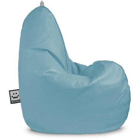 Pouf poire similicuir bleu ciel – Dimensions enfant 55x75x80cm – Remplissage billes ignifuges – Confort léger et résistant – Happers