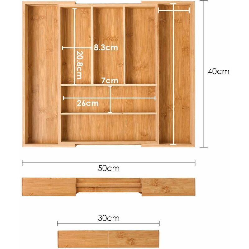 Bad Schlafzimmer 43x30.5x5cm Büro yummyfood Besteckkasten Bambus Schubladeneinsätze Besteckeinsatz Küchenorganizer Für Küche