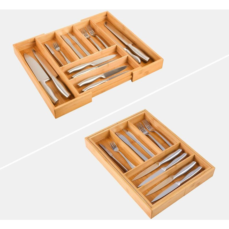 Besteckkasten Schublade aus Bambus & Schubladeneinsatz & Schubladen Organizer mit Ausziehbar 3-5 Fächern für Küchenschränke