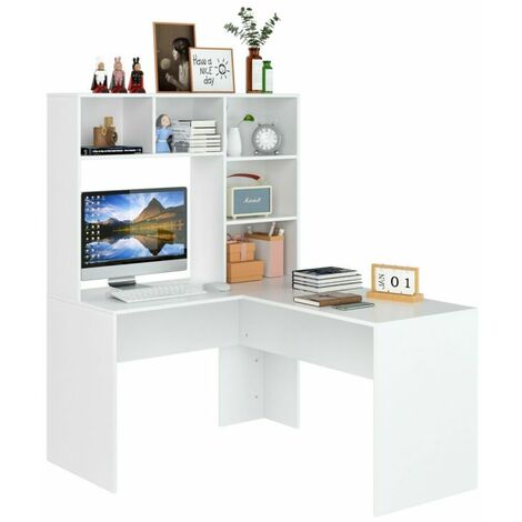 Schreibtisch mit Regal Bürotisch Computertisch Arbeitstisch PC Tisch Weiß 