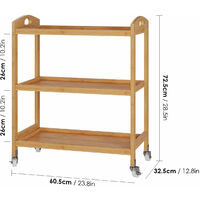 Küchenwagen aus Bambus mit Rollen Servierwagen Küchenregal Trolley für Küche Esszimmer 60,5 x 33 x 73 cm