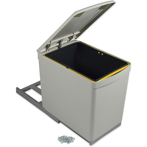 Emuca RecyclingRecyclingbehälter für Bodenbefestigung und manuellen Auszug in der Küchenzeile 1 x16 Liter und Automatikdeckel, Kunststoff, Grau