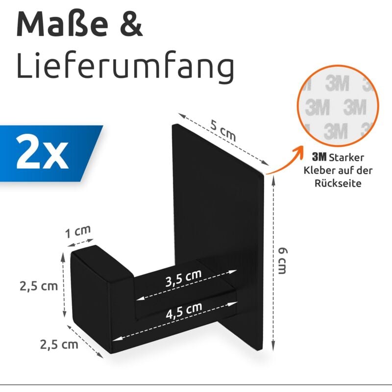 6er Set Klebehaken Edelstahl - Selbstklebend 4,5x4,5cm Handtuchhaken Ohne Bohren