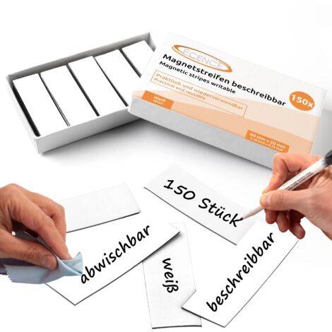 ECENCE Magnetstreifen beschreibbar 75 Stück - 60x20mm - abwischbare Magnetschilder - Magnet-Etiketten zuschneidbar für Whiteboards, Kühlschränke, Magnettafeln - Blau