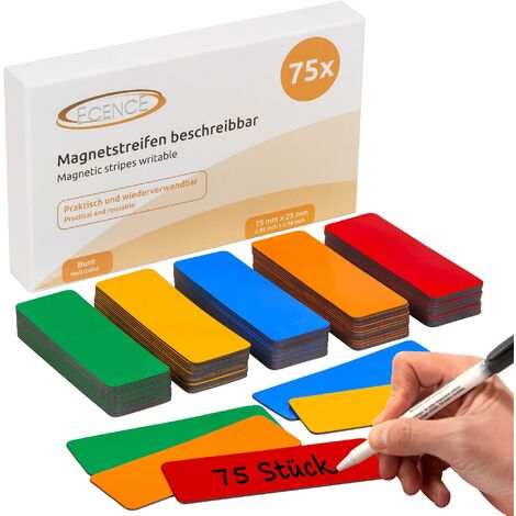 Magnetstreifen Etiketten bunt 100x30 mm - 75 Stück - beschreibbar incl. Stift