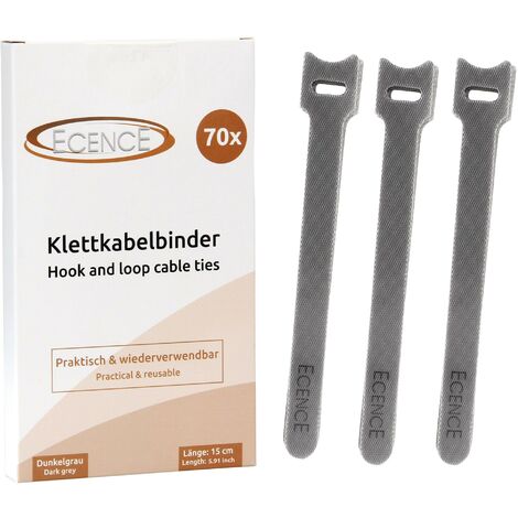 70er Set Klett-Kabelbinder Grau Klettverschluss Klettbinder Klettband