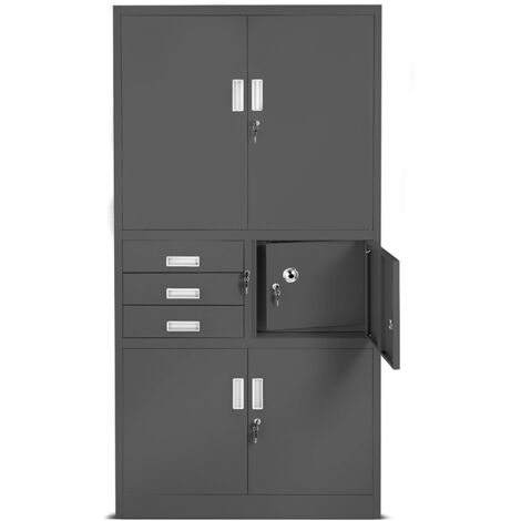 Armoire métallique de bureau avec coffre-fort pour dossiers et documents FILIP II, 900 x 1850 x 400 mm, anthracite (1/4)