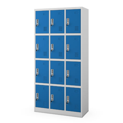 Armoire vestiaire consigne pour les vêtements, 12 casiers MARCIN, 900 x 1850 x 400 mm, gris bleu