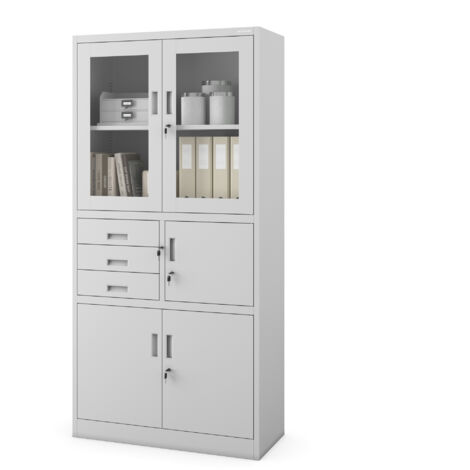 FILIP armoire métallique de bureau avec coffre-fort pour dossiers et documents, 900 x 1850 x 400 mm, gris