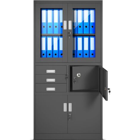 FILIP armoire de bureau en métal avec coffre-fort pour dossiers et documents, 900 x 1850 x 400 mm, anthracite