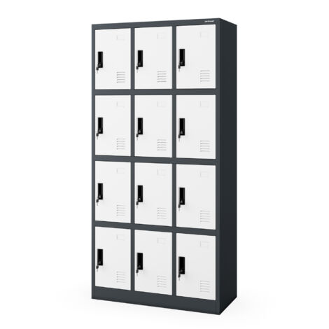 Armoire vestiaire consigne pour les vêtements, 12 casiers MARCIN, 900 x 1850 x 400 mm, blanc anthracite