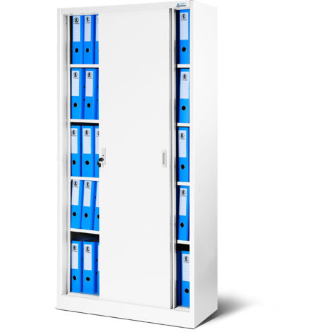 Armoire de bureau en métal avec portes coulissantes KUBA, 900 x 1850 x 400 mm, blanc
