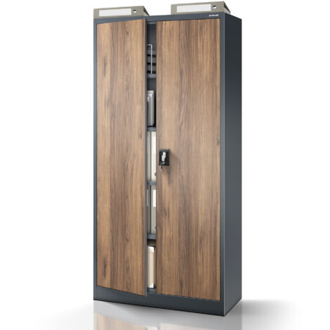 Armoire en métal verrouillable JAN, 900 x 1850 x 400 mm, Eco Design: anthracite/ couleur noyer