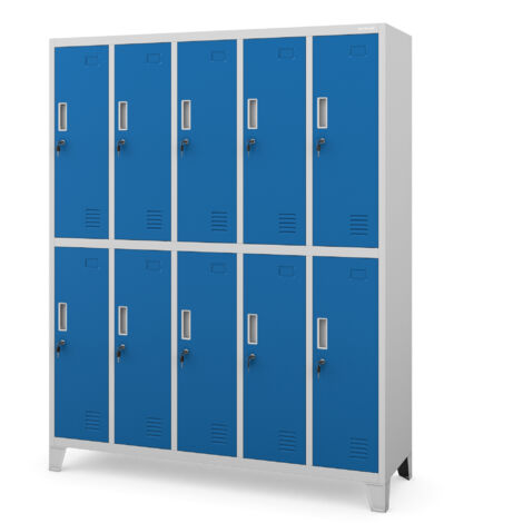 Armoire vestiaire pour vêtements de travail, 10 portes BARTEK, 1360 x 1720 x 450 mm, gris bleu