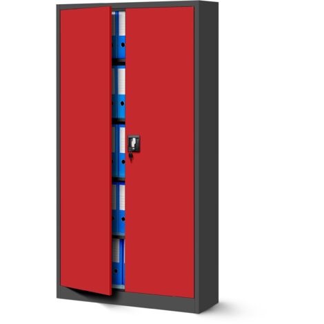 Classeur de bureau en métal JAN, 900 x 1850 x 400 mm, rouge anthracite