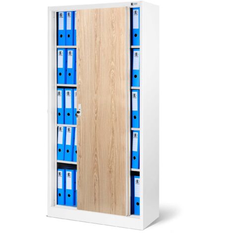 Armoire de bureau en métal avec portes coulissantes KUBA, 900 x 1850 x 400 mm, Eco Design : blanc/ d  b sonoma