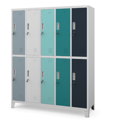 Armoire sociale 10 portes BARTEK, 1360 x 1720 x 450 mm, gris/multicolore