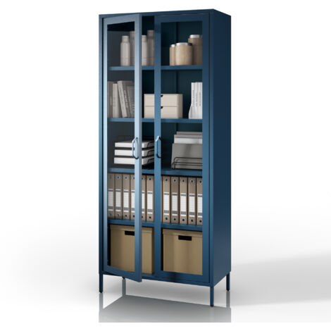 Vitrine de salon ANGELO 800 x 1850 x 450 mm, Moderne : bleu marine
