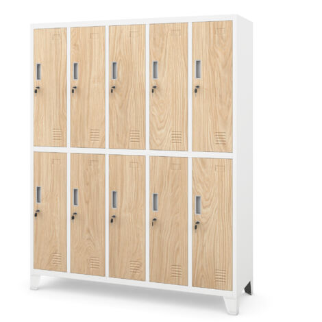 Armoire pour vêtements de travail, 10 portes BARTEK, 1360 x 1720 x 450 mm, Eco Design: blanc/ chêne de sonoma