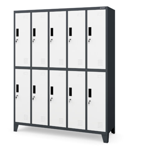 Armoire vestiaire pour vêtements de travail, 10 portes BARTEK, 1360 x 1720 x 450 mm, blanc anthracite
