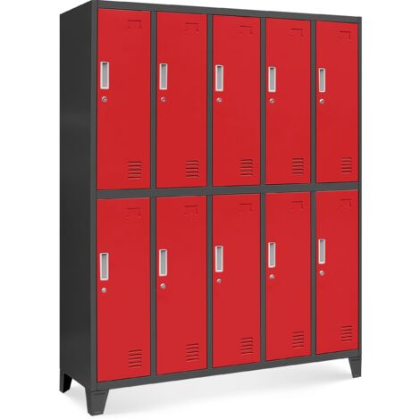 Armoire de sécurité et d'hygiène, 10 portes BARTEK, 1360 x 1720 x 450 mm, rouge anthracite
