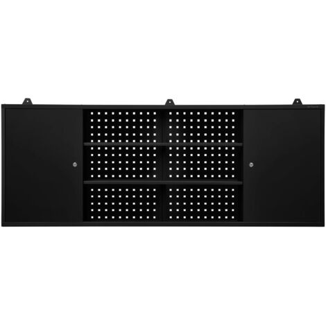 Armoire murale d’atelier LEO, 1600 x 600 x 200 mm, All Black: noir