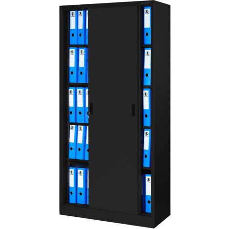 Armoire de bureau métallique avec portes coulissantes KUBA, 900 x 1850 x 400 mm, noire