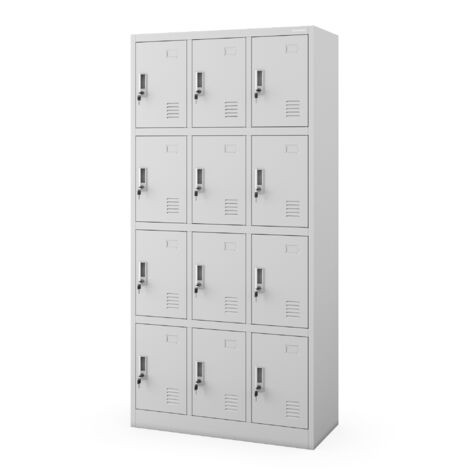 Armoire vestiaire consigne pour les vêtements, 12 casiers MARCIN, 900 x 1850 x 400 mm, gris