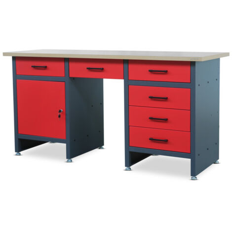 Établi FRANK, 1700 x 850 x 600 mm, rouge anthracite